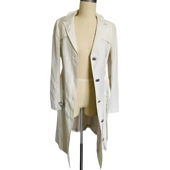 Tocca New Cream Ivory Linen Viscose Trench Coat Belted - Picture 10 of 12